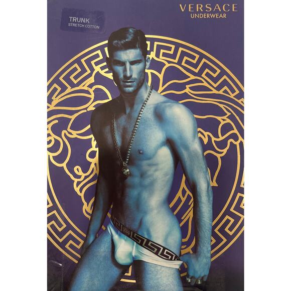 M2-18 VERSACE Men's Greca Trunks Black Cotton Deadstock Size 4/30-32/S - Picture 10 of 11